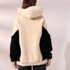 Kadın Polar Peluş Bej Siyah Bloklu Kapşonlu Sweatshirt - Bej - Siyah - Görsel 6