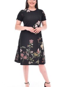 Kadın Siyah Süper Battal Viskon Penye Dantelli Maxi Boy Elbise - Çok Renkli